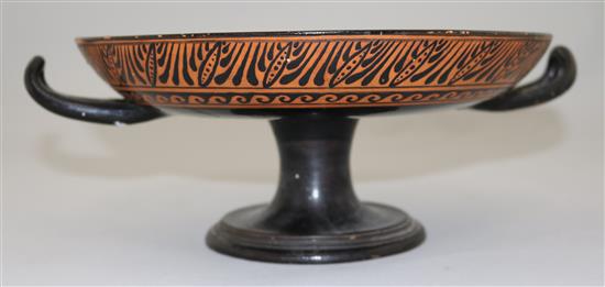 A Greek attic style kylix, a 19th century reproduction, 28cm, repairs
